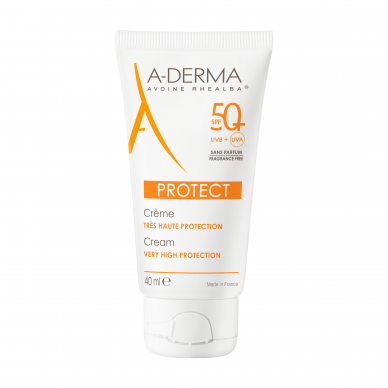 ADerma Protect Creme solar rosto sem perfume SPF50+ pele frágil ao sol 40ml