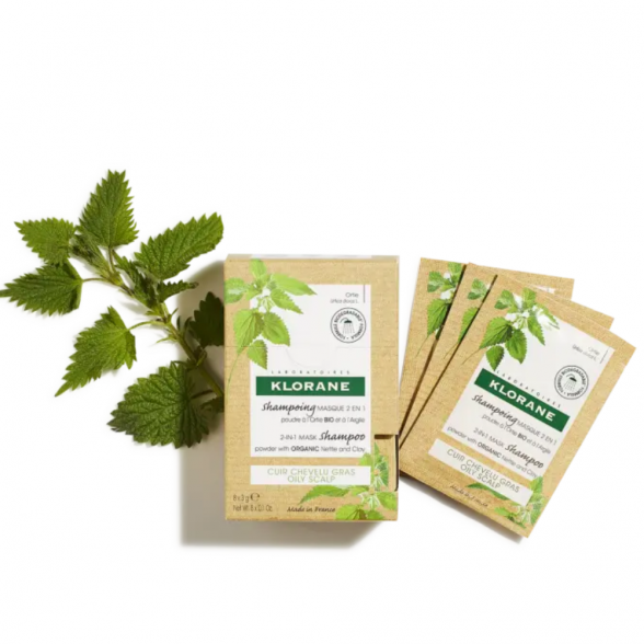 Klorane 2-in-1 Mask Shampoo Organic Nettle and Clay 8 Sachets 3g 1